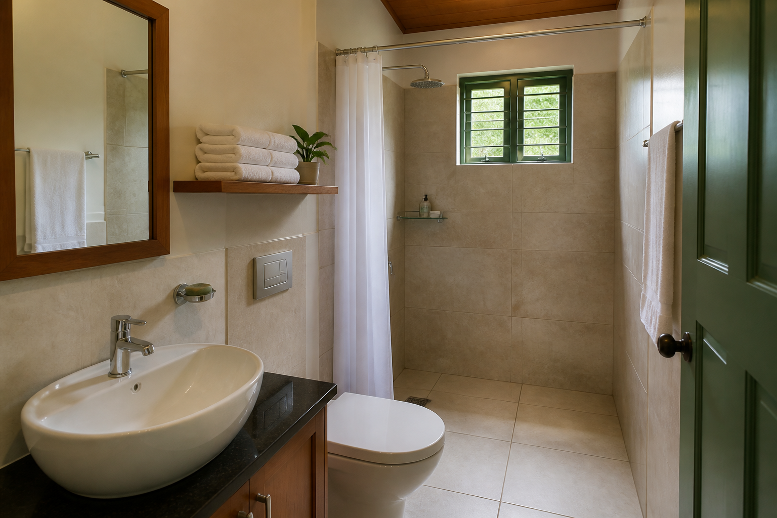 Illustrative clean attached homestay bathroom